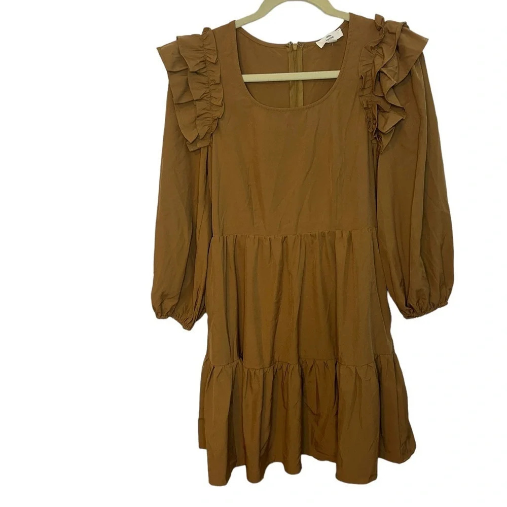 ENTRO TAN BOHEMIAN PEASANT LONG SLEEVE DRESS